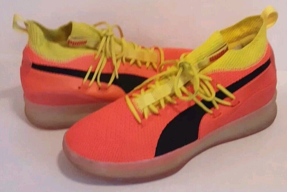 Puma Men's 10.5 Clyde Court Running Sneaker Neon Orange Yellow Hi-top Sneaker